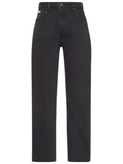 Jean en coton noir uni avec une coupe droite à zip et à bouton