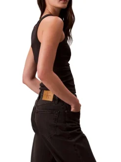 Jean en coton noir uni avec une coupe droite à zip et à bouton