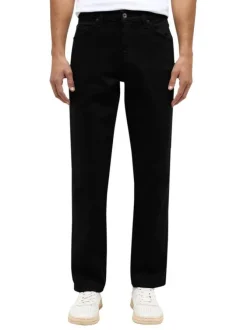 Jean en coton noir uni avec une coupe regular fit et une taille mi-haute