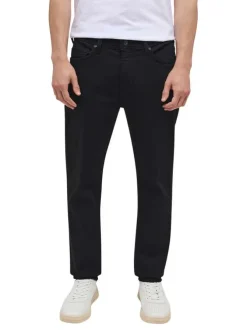 Jean en coton noir uni avec une coupe slim et une taille mi-haute