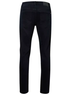 Jean en coton nuit uni avec une coupe ajustée et un patch à la taille