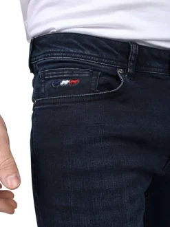 Jean en coton nuit uni avec une coupe droite et des passants pour ceinture