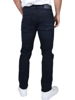 Jean en coton nuit uni avec une coupe droite et des passants pour ceinture