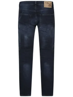 Jean en coton nuit uni avec un patch d'authenticité et une coupe droite