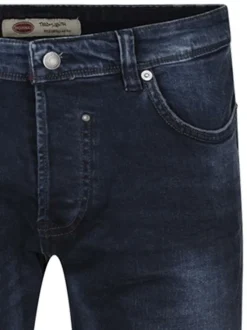Jean en coton nuit uni avec un patch d'authenticité et une coupe droite