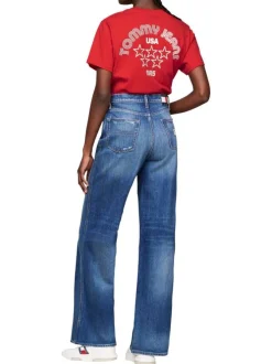 Jean en coton régénératif bleu délavé aux cuisses à coupe bootcut