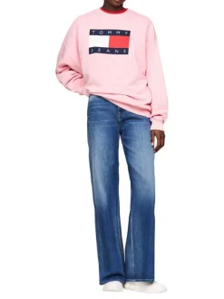 Jean en coton régénératif bleu délavé aux cuisses à coupe bootcut