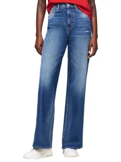 Jean en coton régénératif bleu délavé aux cuisses à coupe bootcut