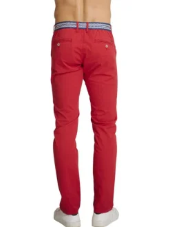 Jean en coton rouge à coupe ajustée pourvu de multiples poches