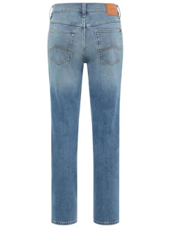 Jean en coton stone délavé à coupe regular fit et surpiqûres camel