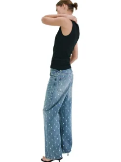 Jean en coton stone à motifs pourvu d'une coupe droite et d'une taille mi-haute