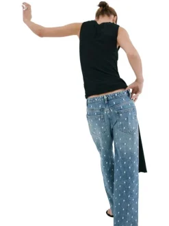 Jean en coton stone à motifs pourvu d'une coupe droite et d'une taille mi-haute