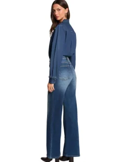 Jean en coton stone uni avec une coupe flare à zip et à bouton