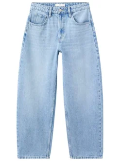 Jean en coton stone uni avec une coupe mom à zip et à bouton