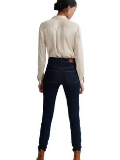 Jean en coton stone uni avec une coupe slim et un jacron marron