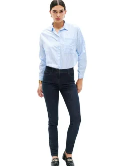 Jean en coton stone uni avec une coupe slim et un jacron marron