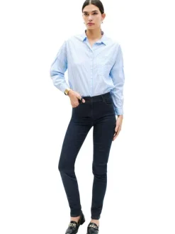 Jean en coton stone uni avec une coupe slim et un jacron marron