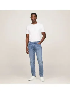 Jean en coton stone uni avec une coupe slim à zip et à bouton