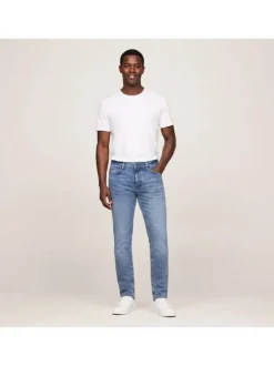 Jean en coton stone uni avec une coupe slim à zip et à bouton