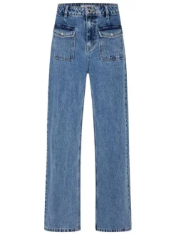 Jean en coton stone uni à coupe bootcut avec poches plaquées et zip et bouton