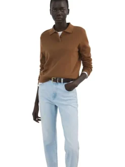 Jean en coton stone uni pourvu d'une coupe bootcut et d'une taille haute