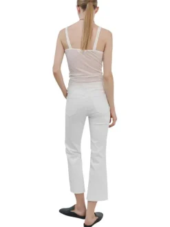 Jean en lin blanc uni avec une coupe bootcut et des poches raglan à l'avant