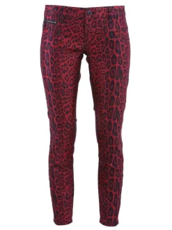 Jean femme ALEXA imprimé esprit léopard rouge