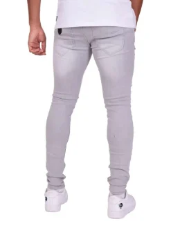 Jean gris clair en coton effet usé coupe skinny