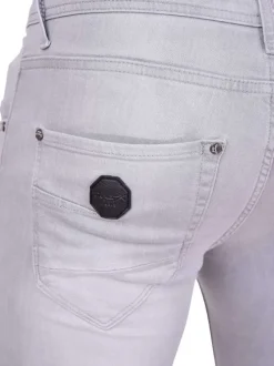 Jean gris clair en coton effet usé coupe skinny