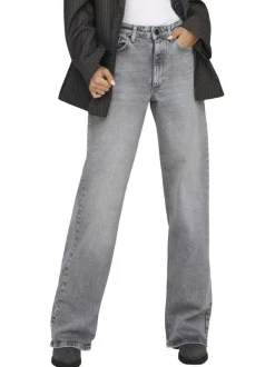 Jean gris uni en coton avec une coupe flare et un effet délavé