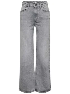 Jean gris uni en coton avec une coupe flare et un effet délavé