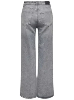 Jean gris uni en coton avec une coupe flare et un effet délavé