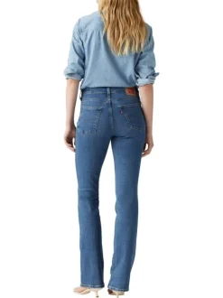 Jean 725™ High Rise Bootcut bleu délavé avec jacron beige et rouge
