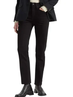 Jean 724 High Rise Straight en coton mélangé noir uni à coupe droite et zip