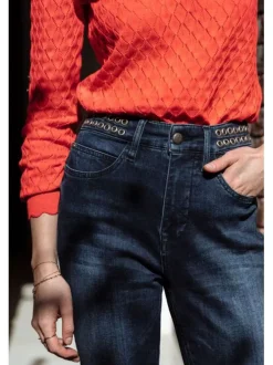 Jean indigo pour femme effet délavé et froissé coupe slim NOEMY