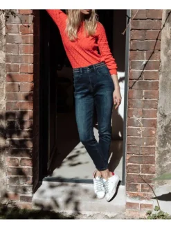 Jean indigo pour femme effet délavé et froissé coupe slim NOEMY