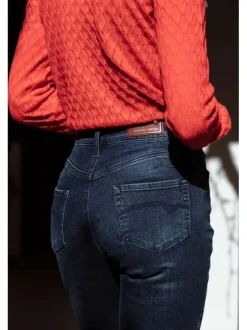 Jean indigo pour femme effet délavé et froissé coupe slim NOEMY
