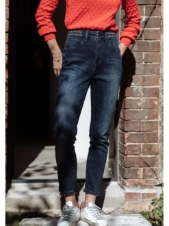 Jean indigo pour femme effet délavé et froissé coupe slim NOEMY