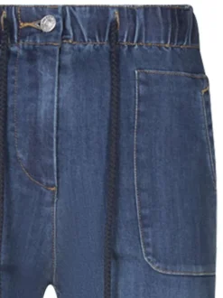 Jean indigo uni avec une coupe droite et taille élastiquée avec lacet