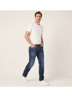Jean 800/12 Jogg en coton mélangé bleu uni avec une coupe droite