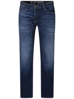 Jean 800/12 Jogg en coton mélangé bleu uni avec une coupe droite