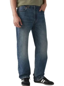 Jean 565 Loose Straight en coton bleu uni avec une coupe droite