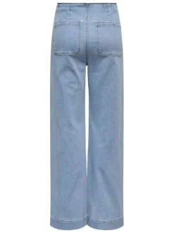 Jean Madeline en coton mélangé bleu uni avec une coupe flare