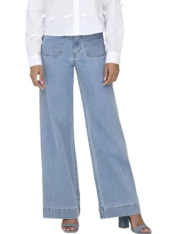 Jean Madeline en coton mélangé bleu uni avec une coupe flare