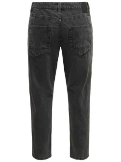 Jean noir en coton coupe droite à 5 poches avec surpiqûres
