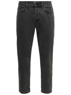 Jean noir en coton coupe droite à 5 poches avec surpiqûres