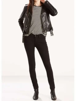 Jean noir uni avec une coupe slim et fermeture zippée boutonnée