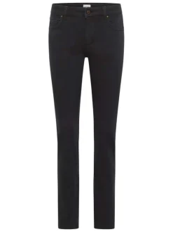 Jean noir uni avec une coupe slim et étiquette de la marque à l'arrière