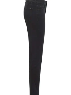 Jean noir uni avec une coupe slim et étiquette de la marque à l'arrière
