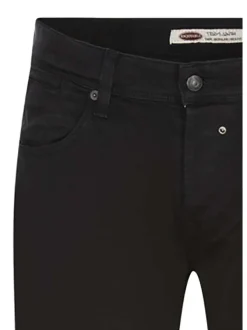 Jean noir uni en coton avec 5 poches et un bouton noir au niveau de la taille